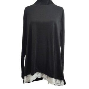 Sanifer Black Women's Long Sleeve Tunic with White Lace Bottom XL NWT